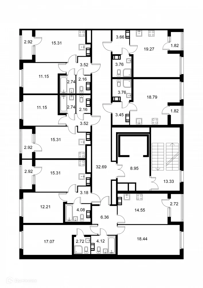 Планировка 2-комнатной квартиры 64.62 м² в ЖК Квартал Заречье, г. Санкт-Петербург — фото 2