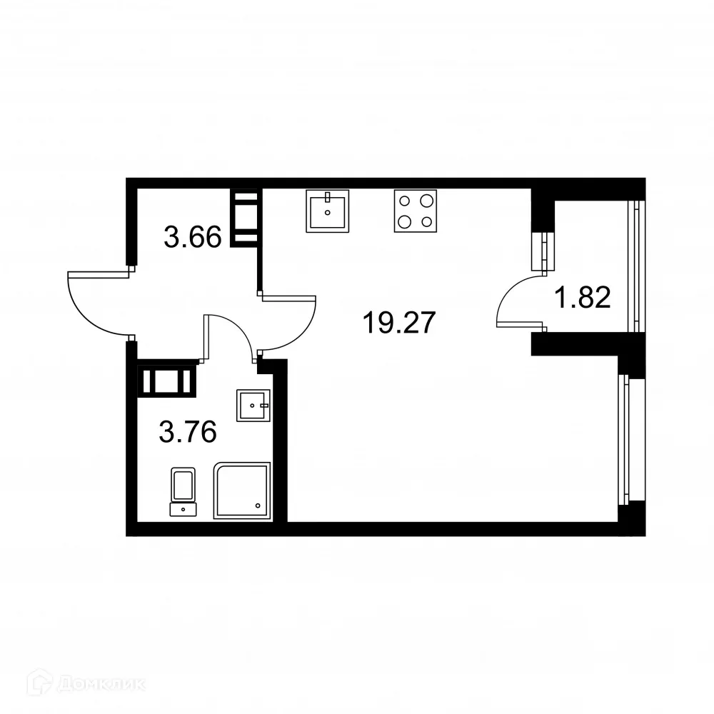 Планировка студии квартиры 27.6 м² в ЖК Квартал Заречье, г. Санкт-Петербург — фото 1