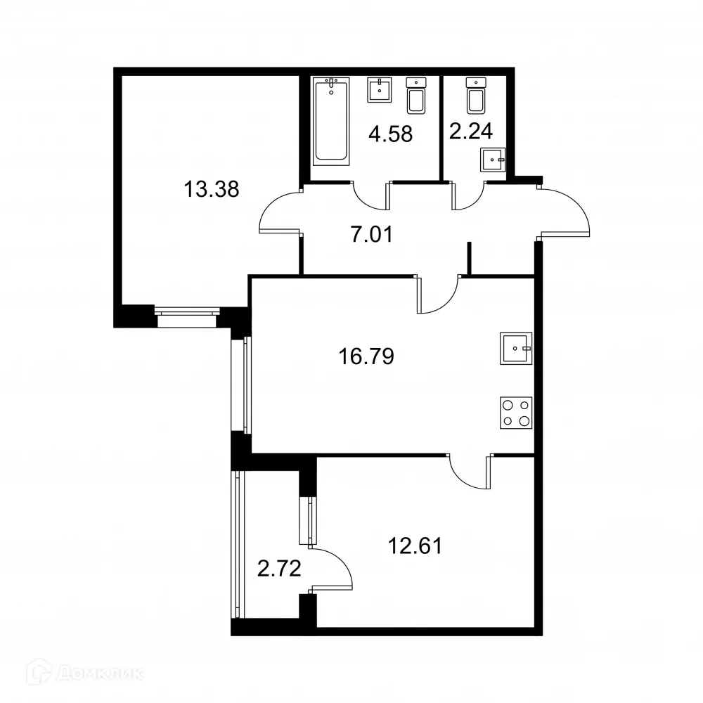 Планировка 2-комнатной квартиры 57.97 м² в ЖК Квартал Заречье, г. Санкт-Петербург — фото 1