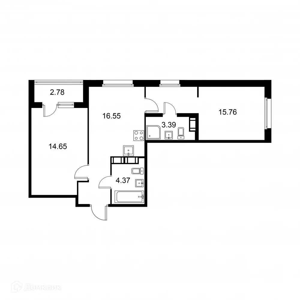 Планировка 2-комнатной квартиры 56.11 м² в ЖК Квартал Заречье, г. Санкт-Петербург — фото 1