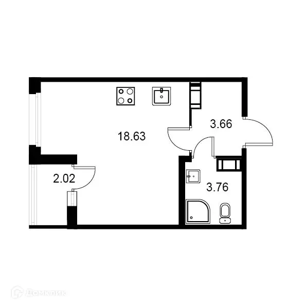 Планировка студии квартиры 27.06 м² в ЖК Квартал Заречье, г. Санкт-Петербург — фото 1