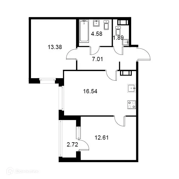 Планировка 2-комнатной квартиры 57.37 м² в ЖК Квартал Заречье, г. Санкт-Петербург — фото 1