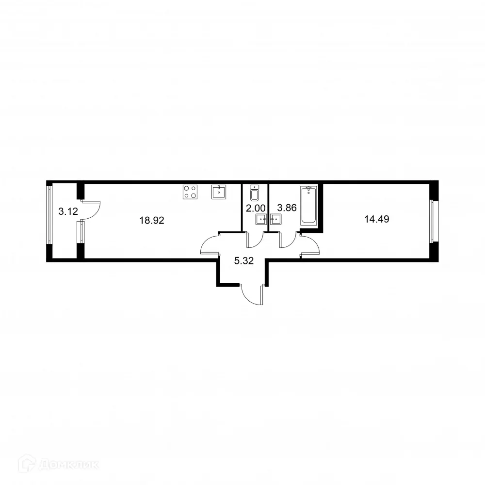 Планировка 1-комнатной квартиры 46.15 м² в ЖК Квартал Заречье, г. Санкт-Петербург — фото 1