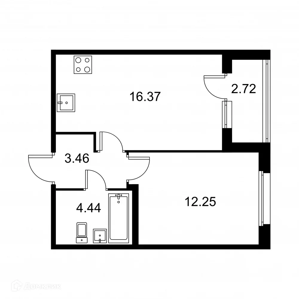 Планировка 1-комнатной квартиры 37.88 м² в ЖК Квартал Заречье, г. Санкт-Петербург — фото 1
