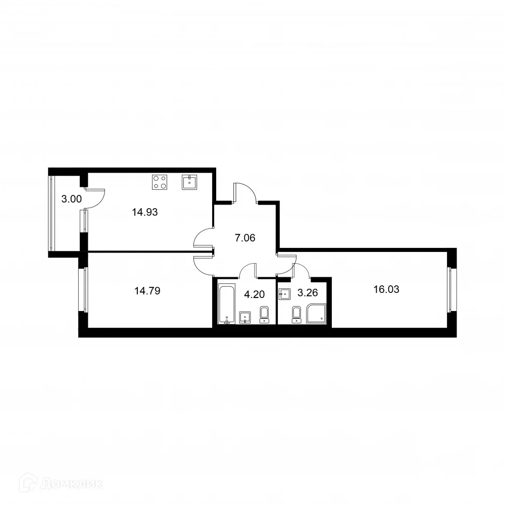 Планировка 2-комнатной квартиры 61.77 м² в ЖК Квартал Заречье, г. Санкт-Петербург — фото 1