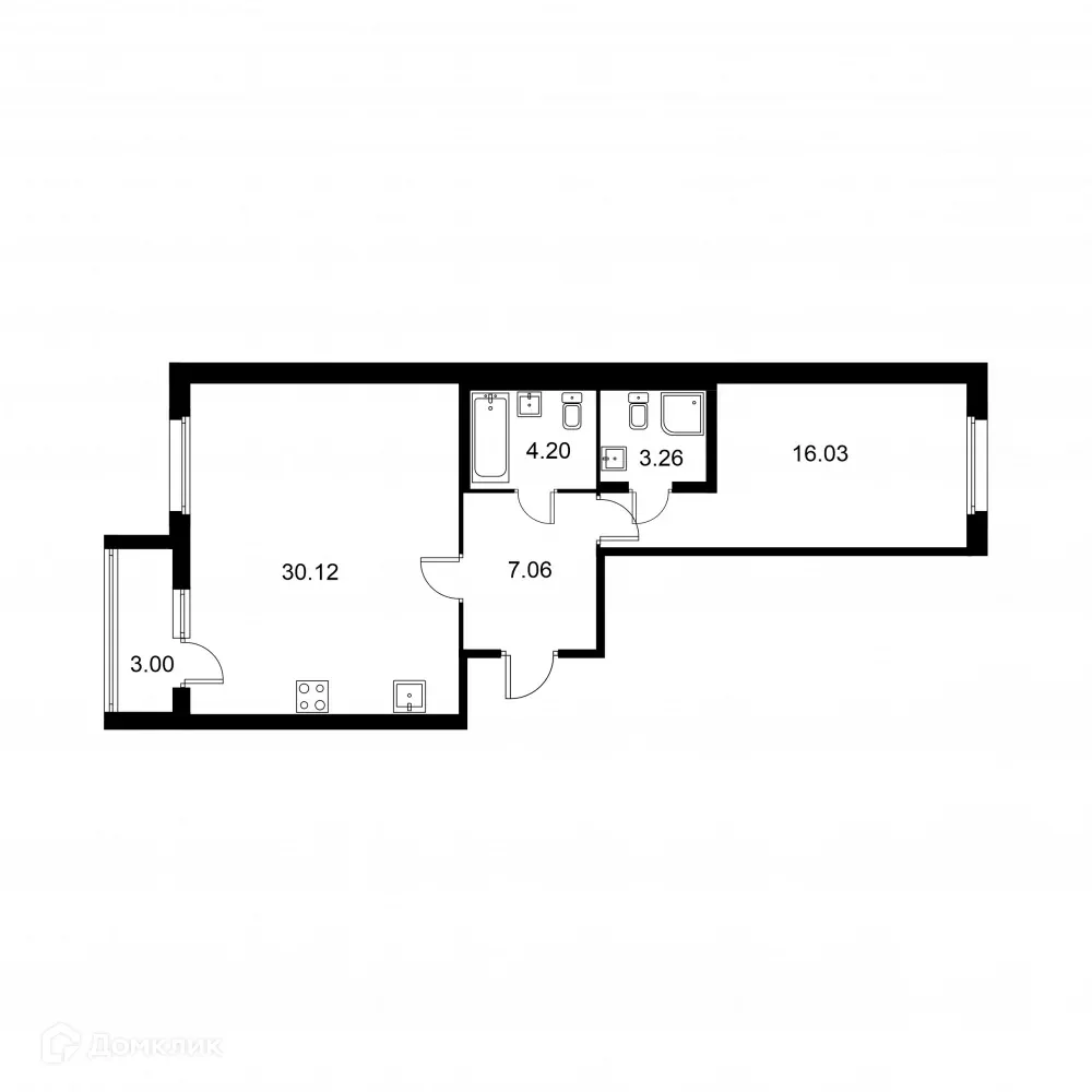 Планировка 1-комнатной квартиры 62.17 м² в ЖК Квартал Заречье, г. Санкт-Петербург — фото 1
