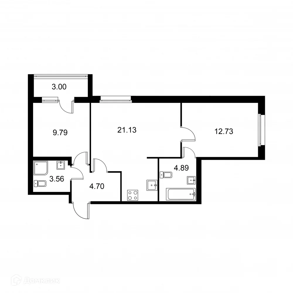 Планировка 2-комнатной квартиры 58.3 м² в ЖК Квартал Заречье, г. Санкт-Петербург — фото 1