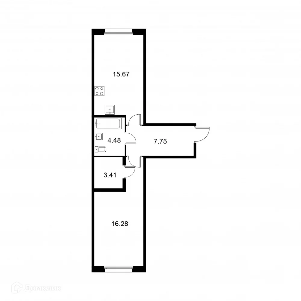 Планировка 1-комнатной квартиры 47.59 м² в ЖК Квартал Заречье, г. Санкт-Петербург — фото 1