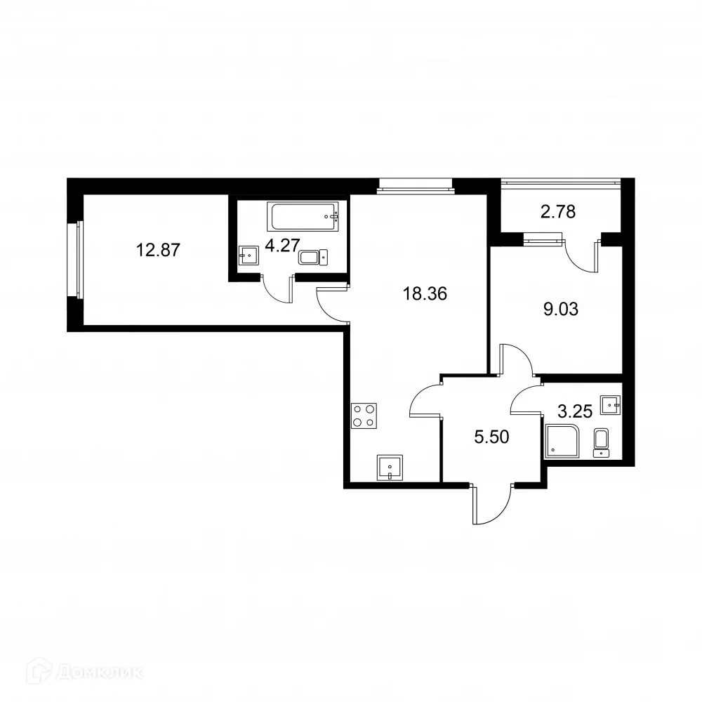 Планировка 2-комнатной квартиры 54.67 м² в ЖК Квартал Заречье, г. Санкт-Петербург — фото 1