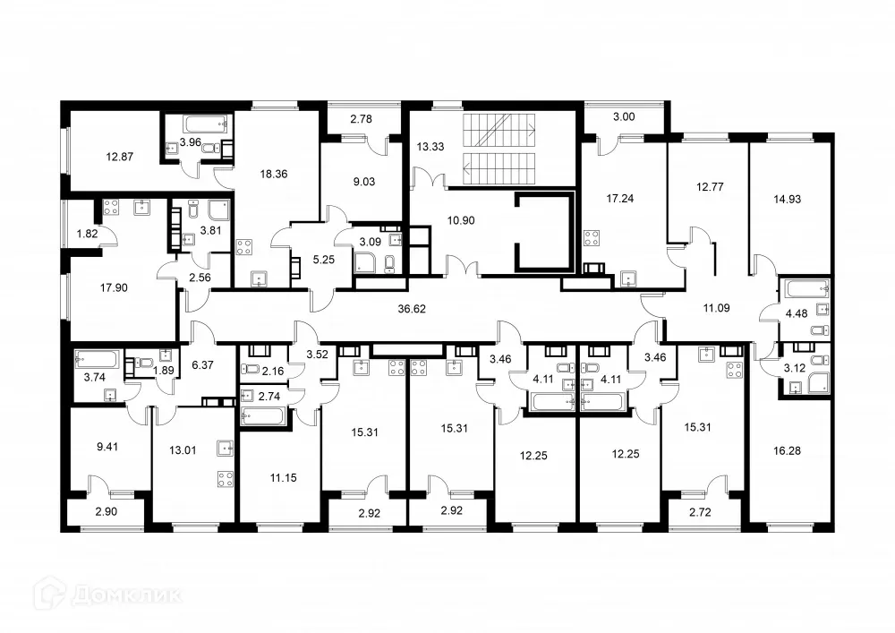 Планировка 2-комнатной квартиры 53.95 м² в ЖК Квартал Заречье, г. Санкт-Петербург — фото 2