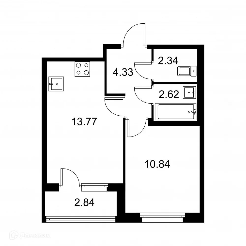 Планировка 1-комнатной квартиры 35.32 м² в ЖК Квартал Заречье, г. Санкт-Петербург — фото 1