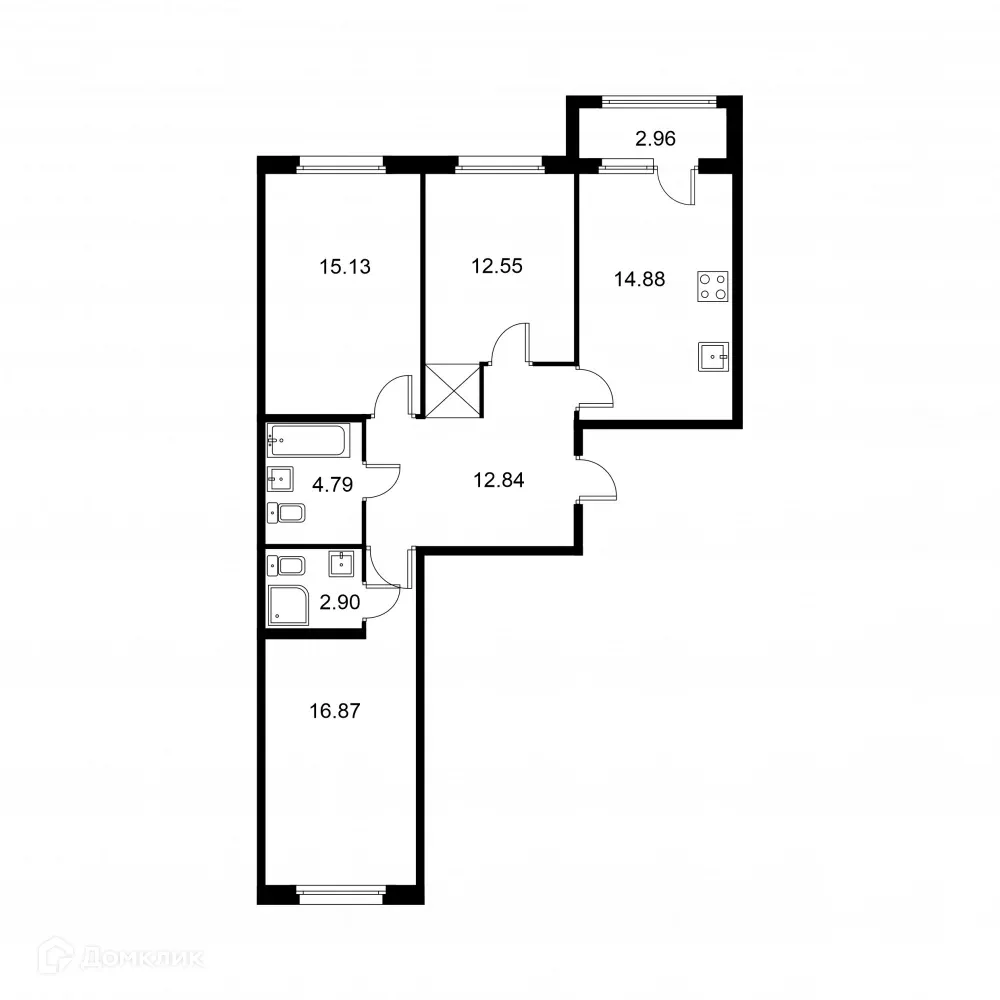 Планировка 3-комнатной квартиры 81.44 м² в ЖК Квартал Заречье, г. Санкт-Петербург — фото 1