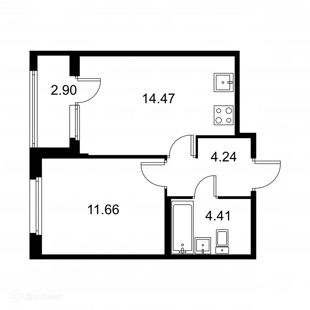 Планировка 1-комнатной квартиры 36.23 м² в ЖК Квартал Заречье, г. Санкт-Петербург — фото 1