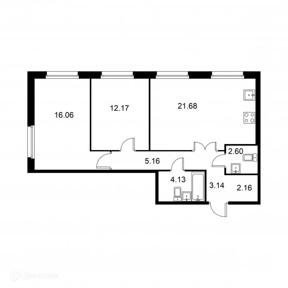 Планировка 2-комнатной квартиры 67.1 м² в ЖК Квартал Заречье, г. Санкт-Петербург — фото 1