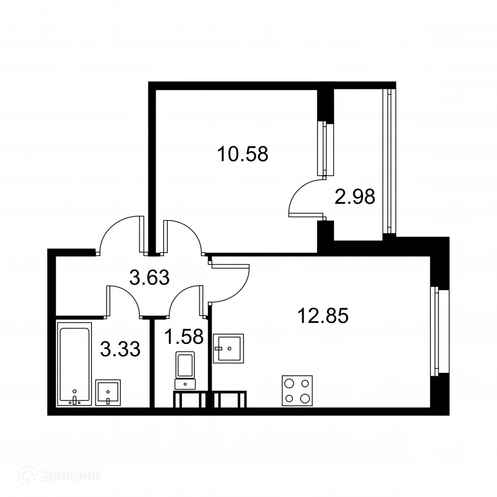 Планировка 1-комнатной квартиры 33.46 м² в ЖК Квартал Заречье, г. Санкт-Петербург — фото 1