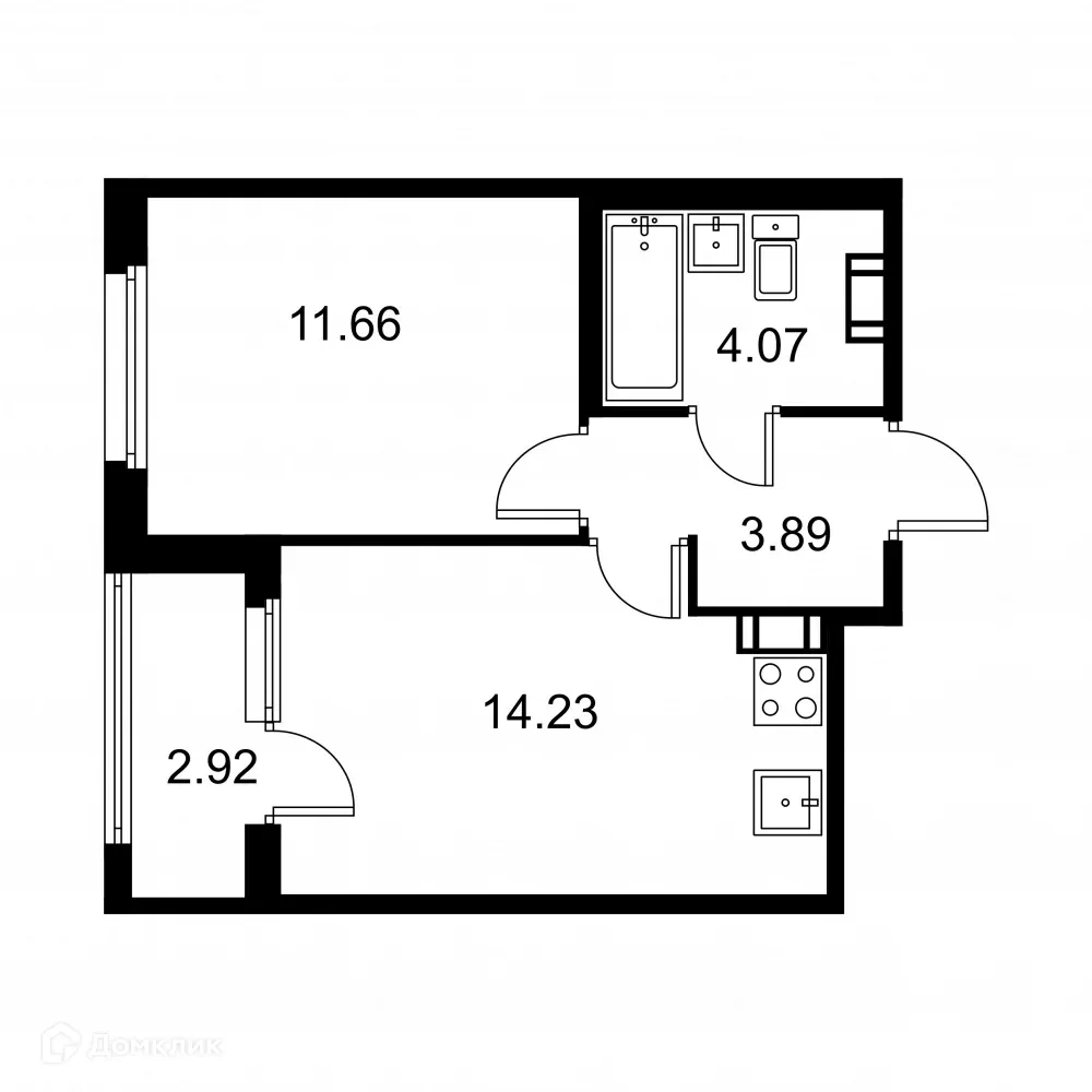 Планировка 1-комнатной квартиры 35.31 м² в ЖК Квартал Заречье, г. Санкт-Петербург — фото 1