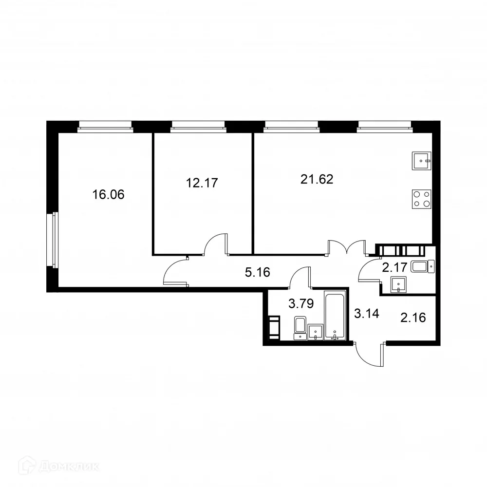 Планировка 2-комнатной квартиры 66.27 м² в ЖК Квартал Заречье, г. Санкт-Петербург — фото 1