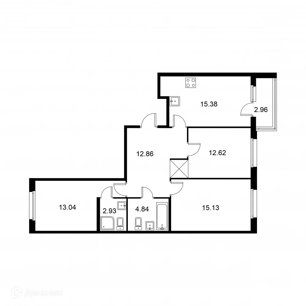 Планировка 3-комнатной квартиры 78.28 м² в ЖК Квартал Заречье, г. Санкт-Петербург — фото 1