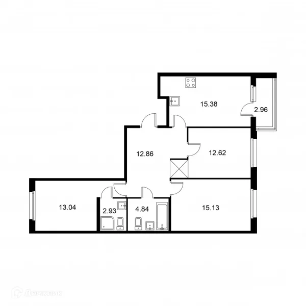 Планировка 3 комн. в ЖК Квартал Заречье