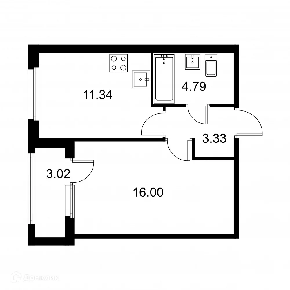 Планировка 1-комнатной квартиры 36.97 м² в ЖК Квартал Заречье, г. Санкт-Петербург — фото 1