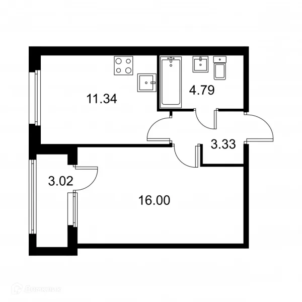 Планировка 1 комн. в ЖК Квартал Заречье