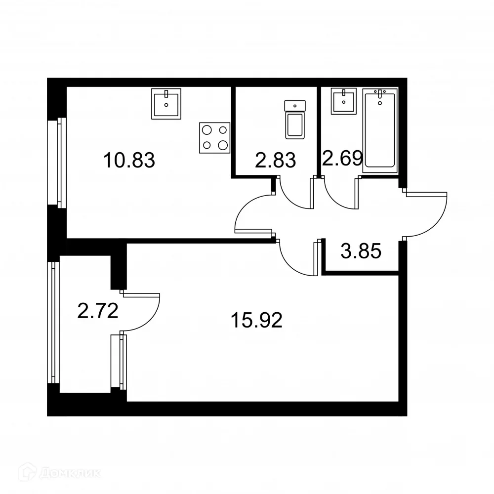 Планировка 1-комнатной квартиры 37.48 м² в ЖК Квартал Заречье, г. Санкт-Петербург — фото 1