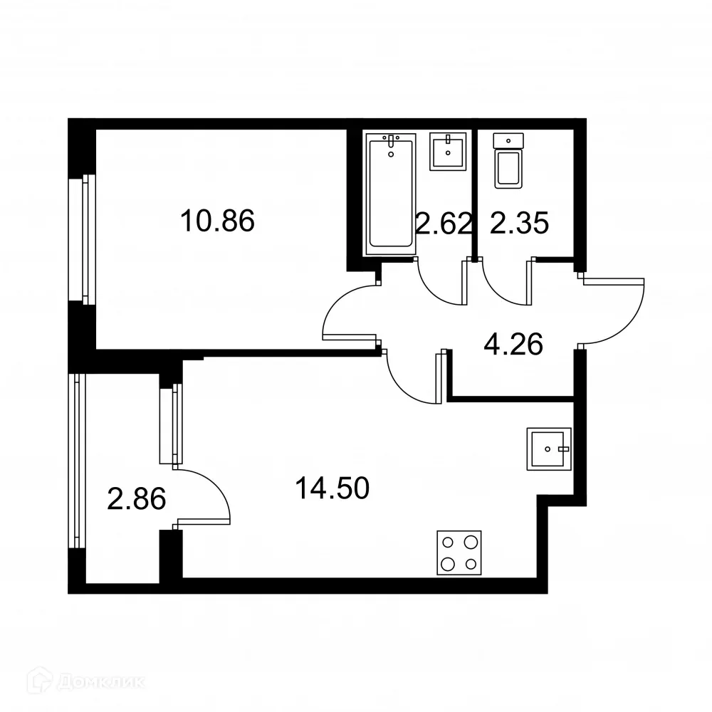 Планировка 1-комнатной квартиры 36.02 м² в ЖК Квартал Заречье, г. Санкт-Петербург — фото 1