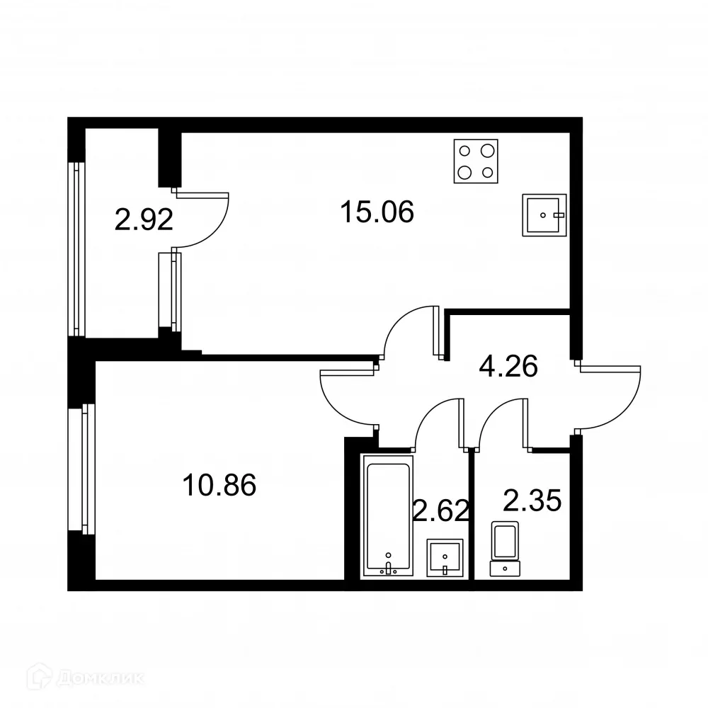 Планировка 1-комнатной квартиры 36.61 м² в ЖК Квартал Заречье, г. Санкт-Петербург — фото 1