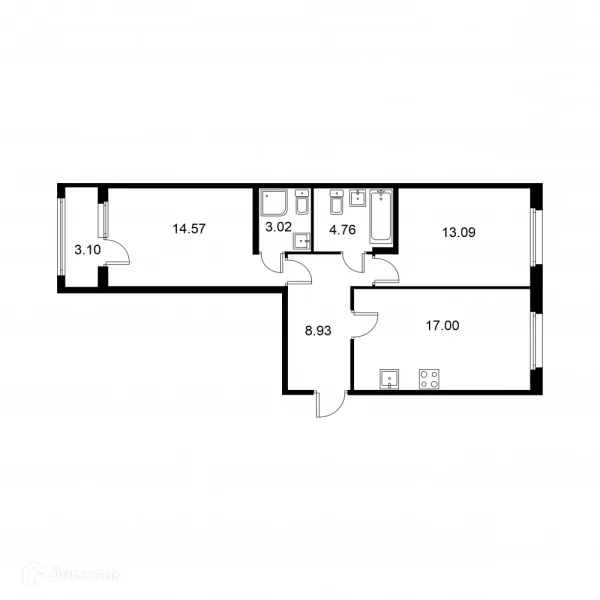 Планировка 2 комн. в ЖК Квартал Заречье