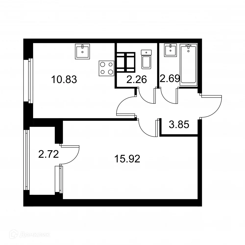 Планировка 1-комнатной квартиры 36.91 м² в ЖК Квартал Заречье, г. Санкт-Петербург — фото 1