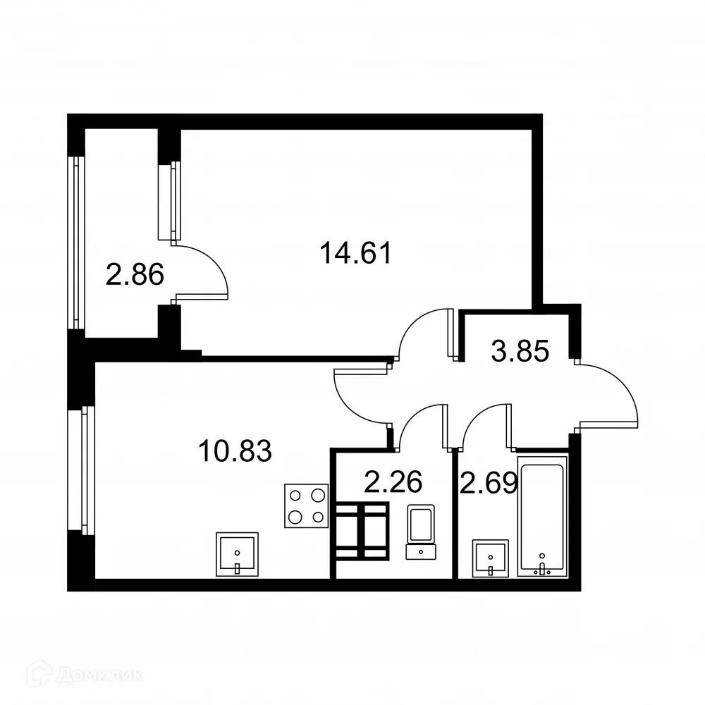 Планировка 1-комнатной квартиры 35.67 м² в ЖК Квартал Заречье, г. Санкт-Петербург — фото 1