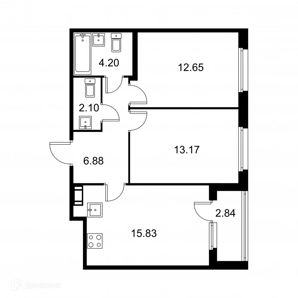 Планировка 2-комнатной квартиры 56.25 м² в ЖК Квартал Заречье, г. Санкт-Петербург — фото 1