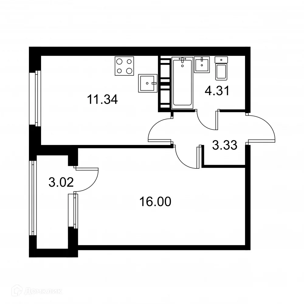 Планировка 1-комнатной квартиры 36.49 м² в ЖК Квартал Заречье, г. Санкт-Петербург — фото 1