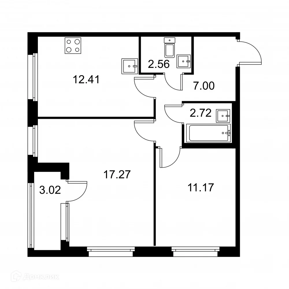 Планировка 2-комнатной квартиры 54.64 м² в ЖК Квартал Заречье, г. Санкт-Петербург — фото 1