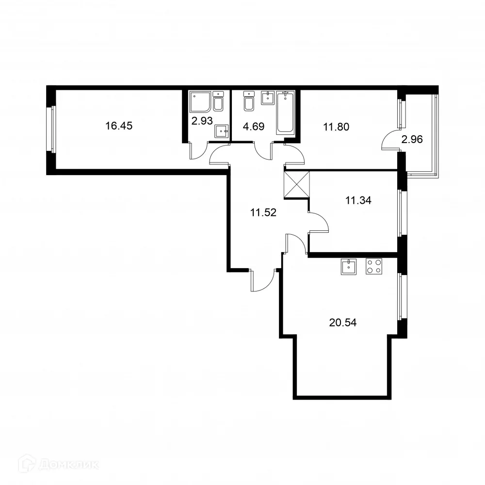 Планировка 3-комнатной квартиры 80.75 м² в ЖК Квартал Заречье, г. Санкт-Петербург — фото 1