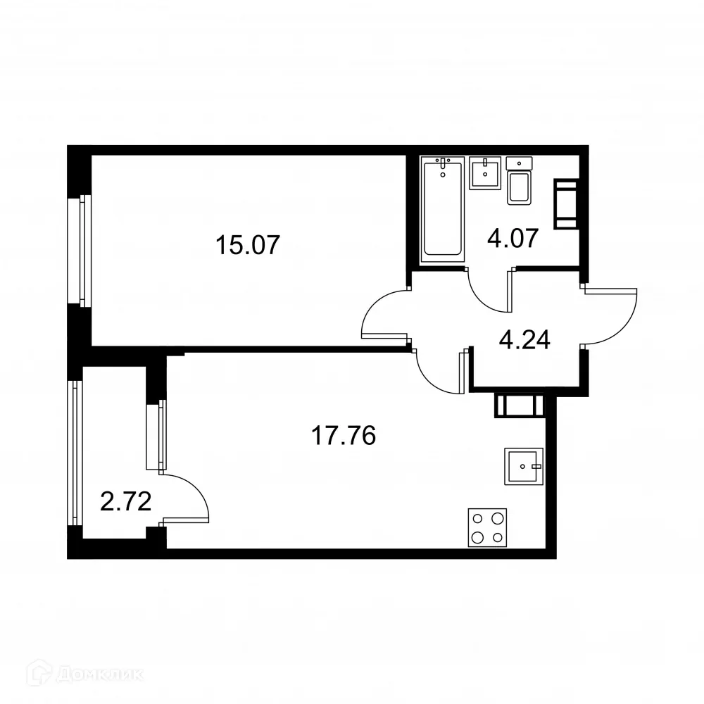 Планировка 1-комнатной квартиры 42.5 м² в ЖК Квартал Заречье, г. Санкт-Петербург — фото 1