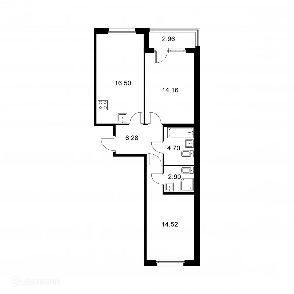 Планировка 2-комнатной квартиры 60.54 м² в ЖК Квартал Заречье, г. Санкт-Петербург — фото 1