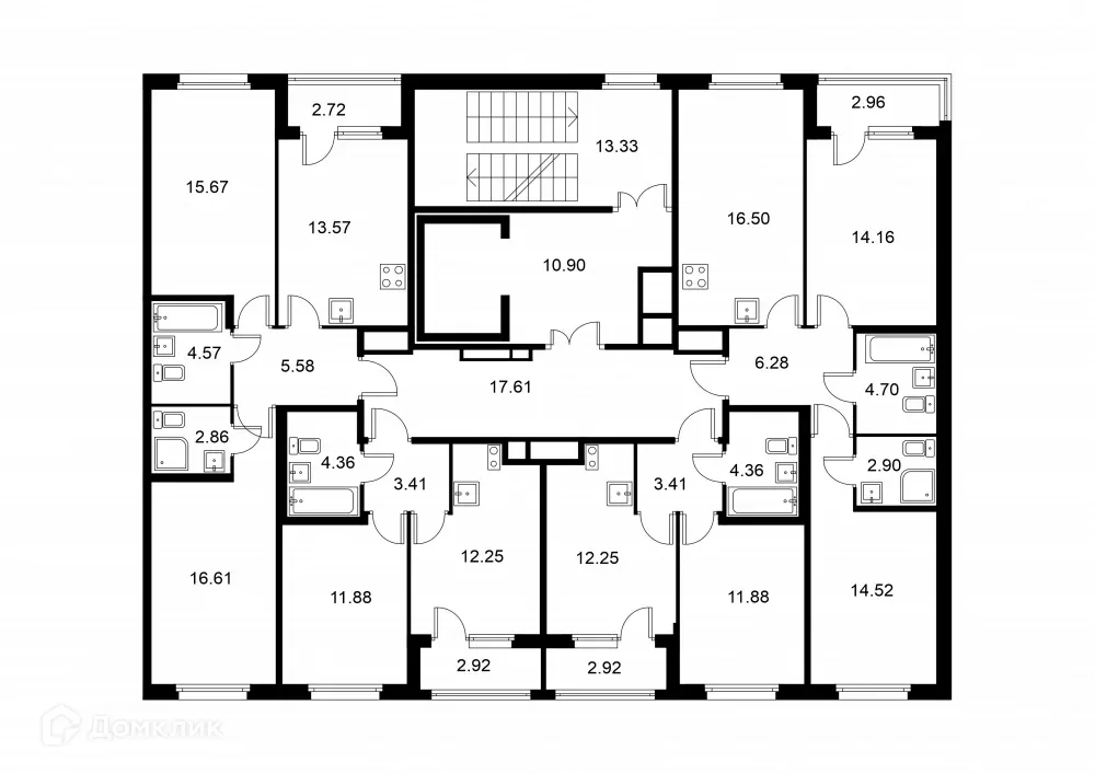 Планировка 2-комнатной квартиры 60.54 м² в ЖК Квартал Заречье, г. Санкт-Петербург — фото 2