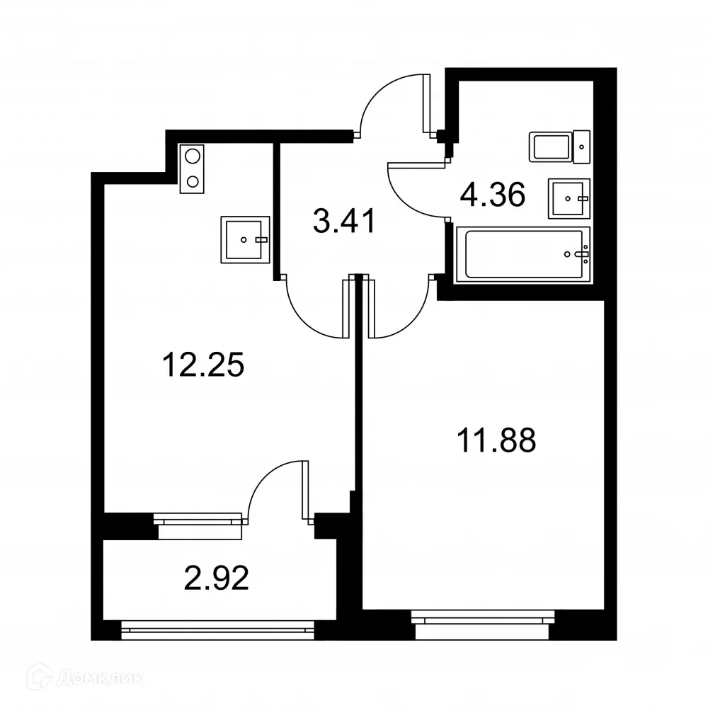Планировка 1-комнатной квартиры 33.36 м² в ЖК Квартал Заречье, г. Санкт-Петербург — фото 1