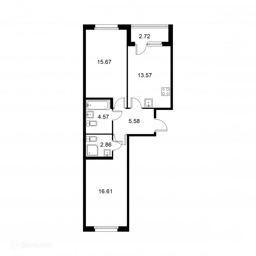 Планировка 2-комнатной квартиры 60.22 м² в ЖК Квартал Заречье, г. Санкт-Петербург — фото 1
