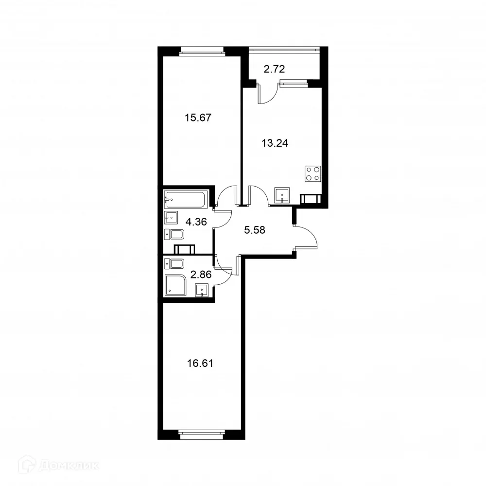 Планировка 2-комнатной квартиры 59.68 м² в ЖК Квартал Заречье, г. Санкт-Петербург — фото 1