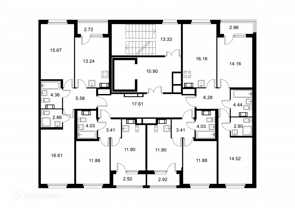 Планировка 2-комнатной квартиры 59.68 м² в ЖК Квартал Заречье, г. Санкт-Петербург — фото 2