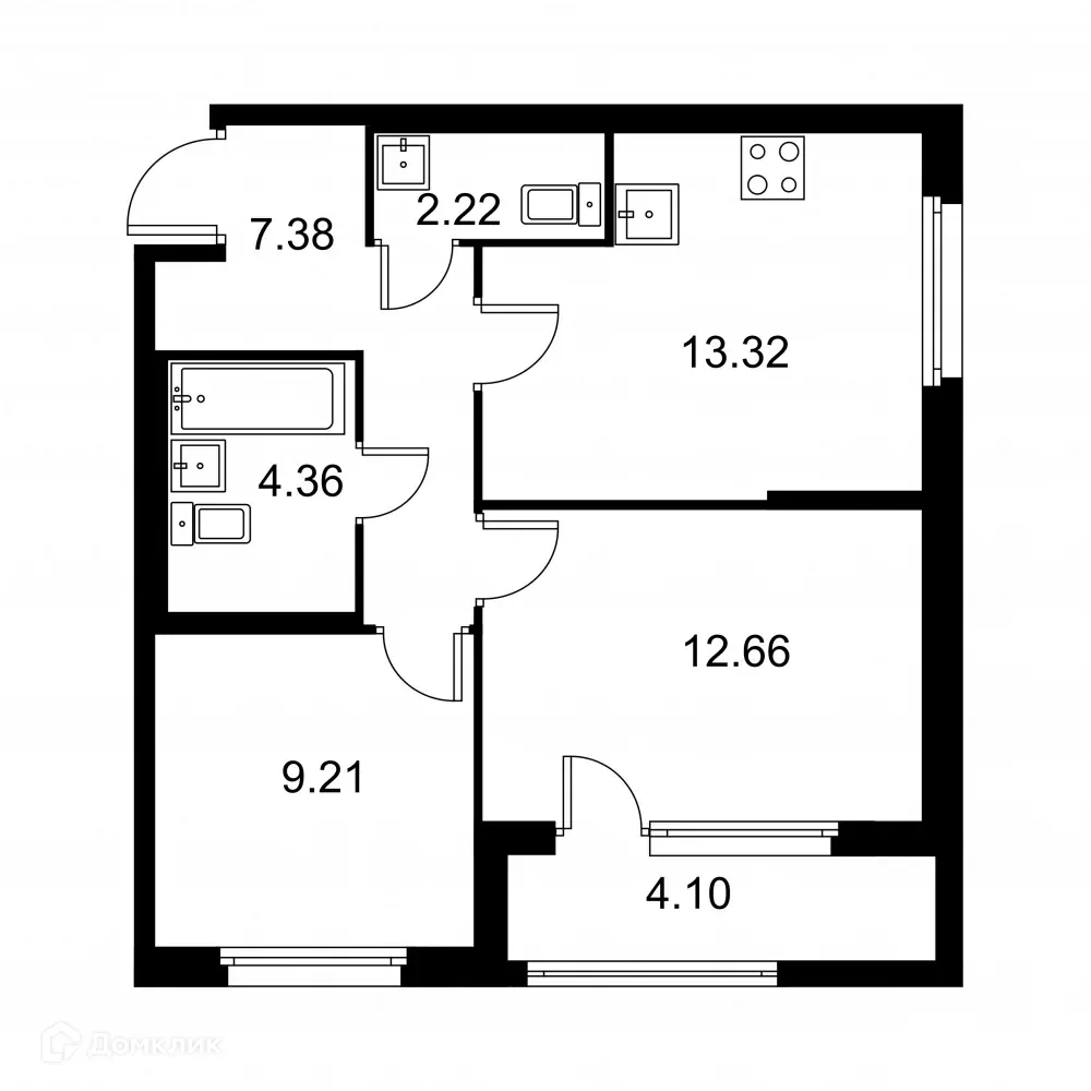 Планировка 2-комнатной квартиры 51.2 м² в ЖК Квартал Заречье, г. Санкт-Петербург — фото 1