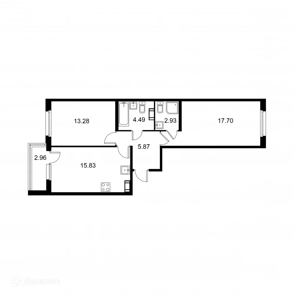 Планировка 2-комнатной квартиры 61.58 м² в ЖК Квартал Заречье, г. Санкт-Петербург — фото 1