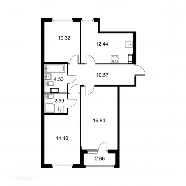 Планировка 3 комн. в ЖК Квартал Заречье