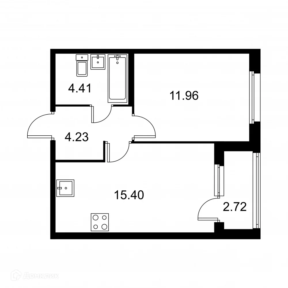 Планировка 1-комнатной квартиры 37.36 м² в ЖК Квартал Заречье, г. Санкт-Петербург — фото 1