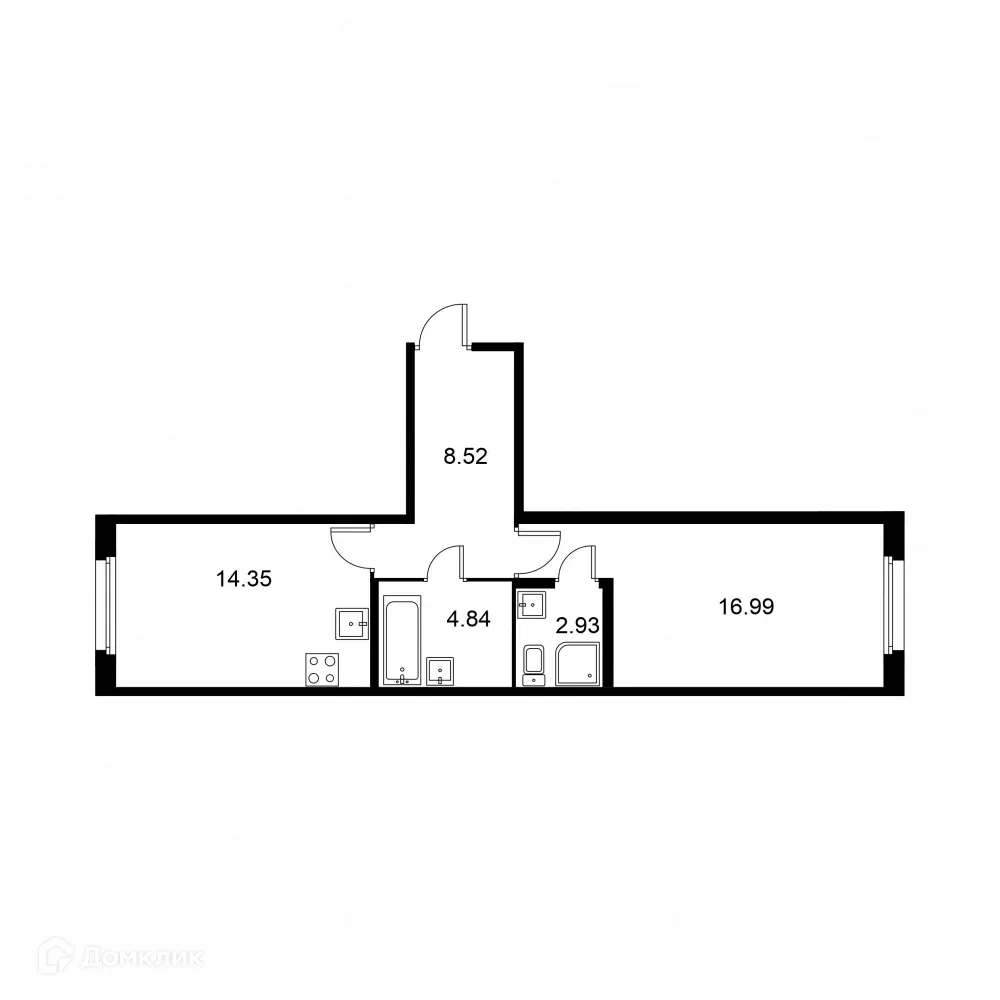 Планировка 1-комнатной квартиры 47.63 м² в ЖК Квартал Заречье, г. Санкт-Петербург — фото 1
