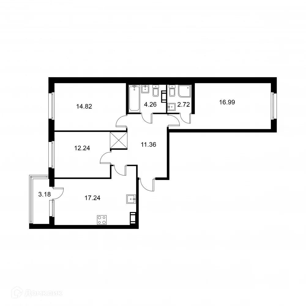 Планировка 3-комнатной квартиры 81.22 м² в ЖК Квартал Заречье, г. Санкт-Петербург — фото 1