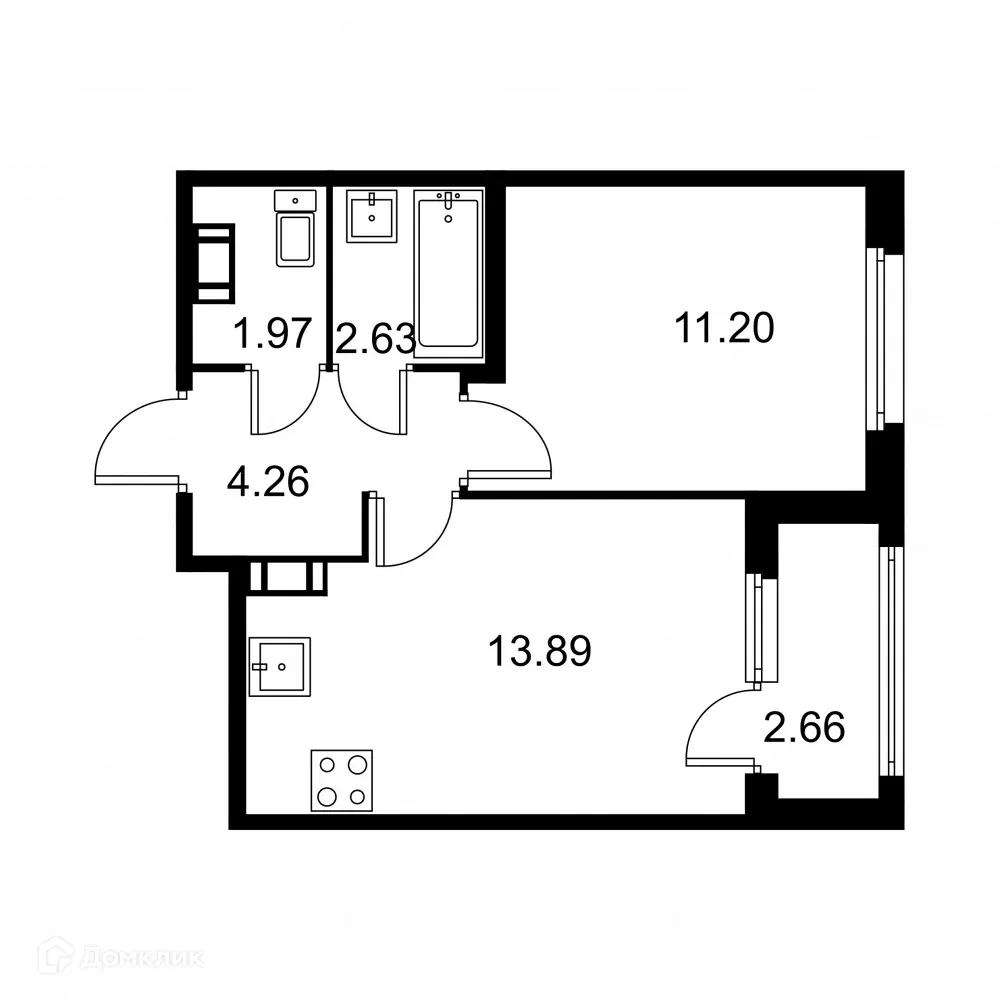 Планировка 1-комнатной квартиры 35.28 м² в ЖК Квартал Заречье, г. Санкт-Петербург — фото 1
