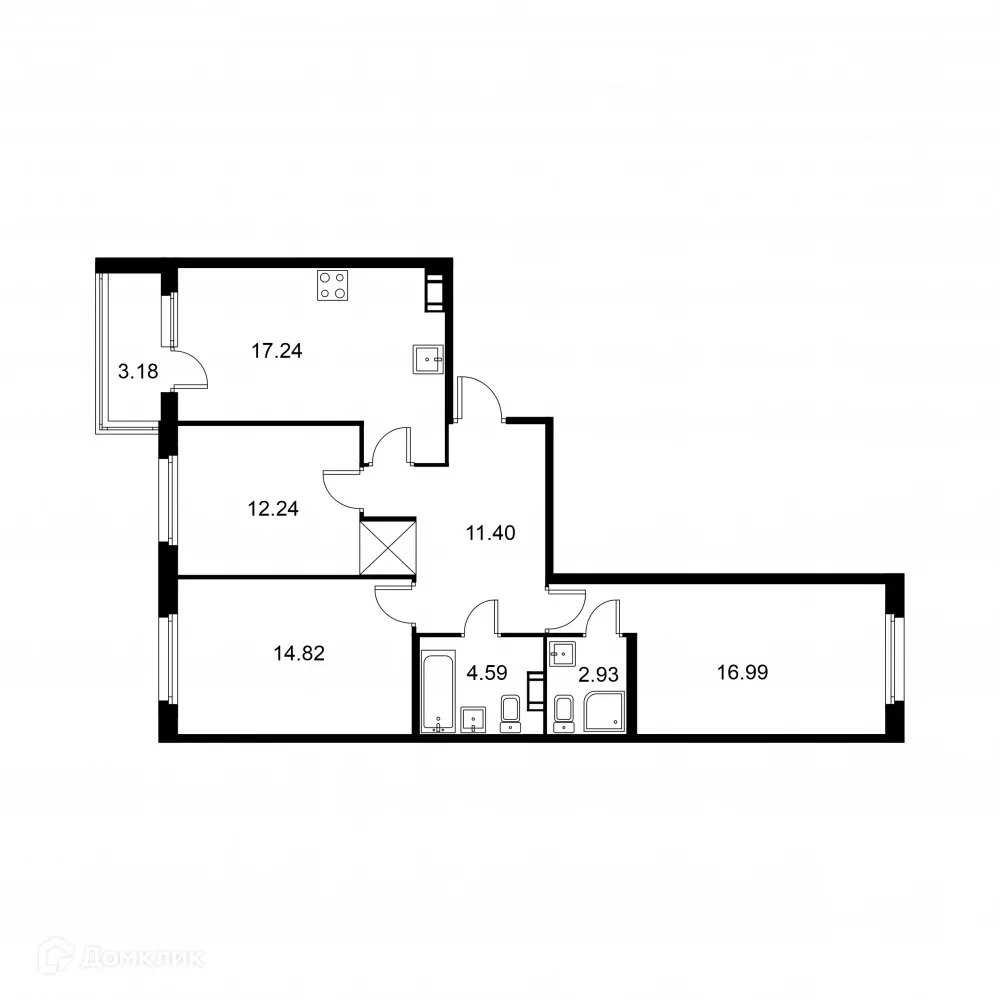 Планировка 3-комнатной квартиры 81.8 м² в ЖК Квартал Заречье, г. Санкт-Петербург — фото 1